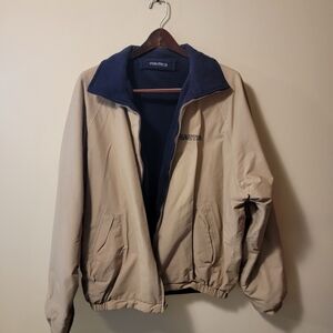 Nautica Men’s Jacket Size Large Beige Navy Fleece Lined Full Zip
